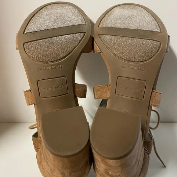 Francescas Collection Eliza Women’s 7 Lace Up Heels Open Toe Sandals Cut Out Tan - Picture 11 of 12